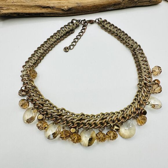 Ann Taylor Loft Charmed Crystal Gold Rhinestone Necklace - Picture 6 of 7